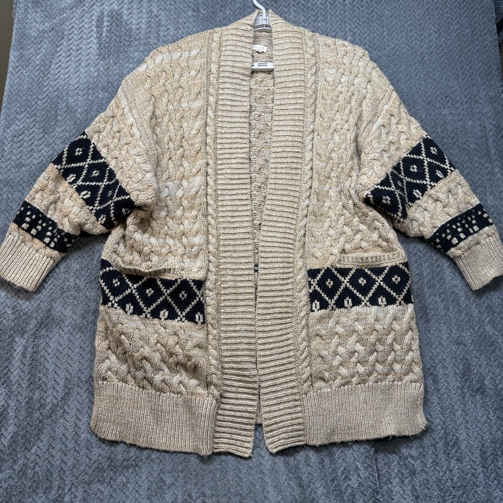 Anthropologie Pilcro Oversized Cable Knit Cardigan Slouchy Argyle Pockets 1X 2X
